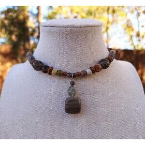 Gemstone & Wood Beaded Choker | Granola Girl Hippie Necklace | Bohemian Necklace